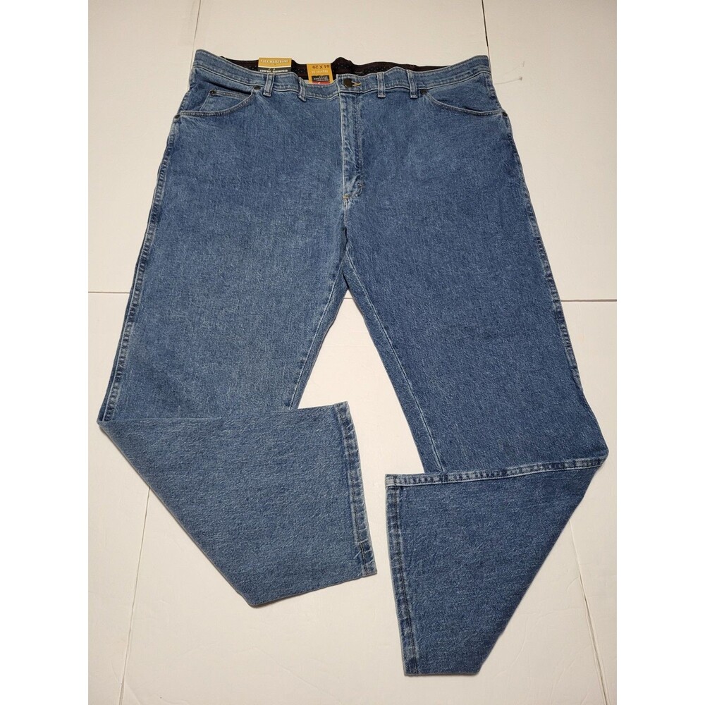 Wrangler Flex Waist Regular Fit Mid Rise Straight Leg Blue Denim Jeans SZ 44x29